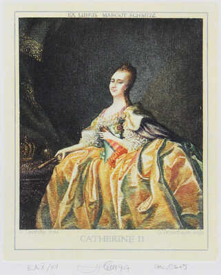 [Экслибрис Марго Шмитц «Екатерина II» / Рис. Д. Левицкий; Вырезал Г. Верещагин]. Exlibris Margot Schmitz «Catherine II».